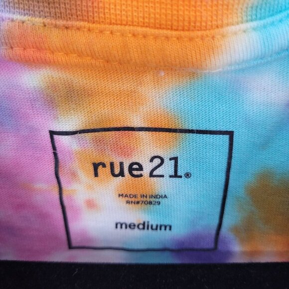 Rue 21 womens medium tie dye rainbow drip smiley Trippin Graphic embellished - Picture 3 of 8